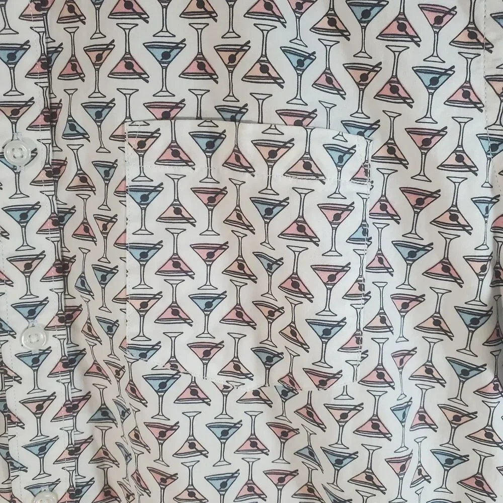 J Crew Martini Cocktail Slim Flex Washed Short Sleeve Fun Preppy Shirt men L - Picture 4 of 7